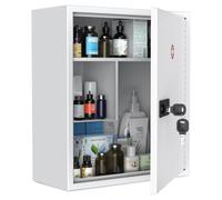 Uniclife Wall Mount Medicine Cabinet with Combination & Key Lock Locking First Aid Cabinet Lockable Medical Large Capacity Medicine Organizer Secure Steel Wall Metal Storage Box, White