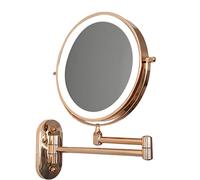 UNICOKA Wall-Mounted Makeup Mirror with Light,3 Color Mode Shaving Mirror 8" Round Magnifying Mirror Extendable Mirror Rose Gold Vanity Mirror Anti-Rust Beauty Mirror with Touch Switch