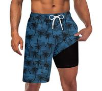 UNICOMIDEA Men Swim Trunks with Compression Liner 9 Inch Long Board Shorts, A1 Deep Grey Blue, M