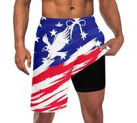 UNICOMIDEA Men Swim Trunks with Compression Liner 9 Inch Long Board Shorts, B1 Red Blue White, M