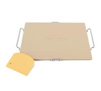 Unicook 38 x 30.5 cm Square Pizza Stone with Rack, Cordierite Baking Stone for Bread, Pizza, Pie and Cookies, Includes Carry Rack and Dough Scraper