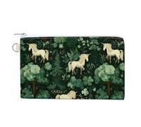 Unicorm Clovers Irish Forests Canvas Coin Purse Wallet Portable Change Pouch Mini Organizer Bag