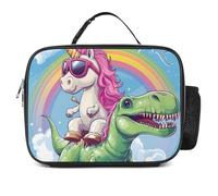 Unicorm on Dinosaur Rainbow Insulated Lunch Bag Reusable Cooler Tote Leakproof Lunchbox Organizer with Detachable Handle
