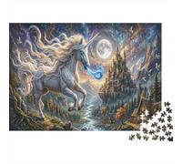 Unicorn 1000 Pcs Recycled Cardboard DIY Jigsaw Puzzle Moonlit Castle Gift Couples Date Night Cognitive Stimulation Group Activity 52x38cm/1000pcs