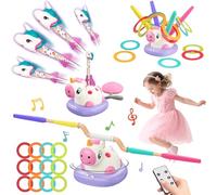 Unicorn 3 in 1 Outdoor Sports Toy for Girls Ages 3-12, Musical Jump Game, Unicorn Launcher, Ring Toss, Garden Toys for Kids, Active Play, Birthday Gift, Indoor Outdoor Playset