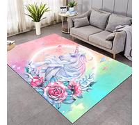 Unicorn 3D Printed Carpet Cartoon Rainbow horse Child Bedroom Play Mat Flannel Memory Foam large Area Rug for Living Room Non-Slip Kids Girl Boy Room Play Crawl Floor Mat (100x150 cm, Pink)