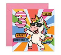 Unicorn 3rd Birthday Card - Colourful & Rainbow - Gifts for Girls, Daughter, Niece, Granddaughter, Goddaughter, Kids, Toddlers - Age 3 - Comes with Fun Stickers
