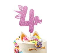 Unicorn 4th Birthday Cake Topper, Four Cake Topper, Magic Cake Decor, Baby Girl Birthday Party Decoration - Pink Glitter