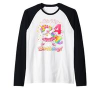 Unicorn 4th Birthday Dabbing Cute Rainbow 4 Year Old Girls Raglan Baseball Tee