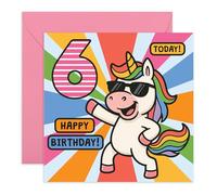 Unicorn 6th Birthday Card - Colourful & Rainbow - Gifts for Girls, Daughter, Niece, Granddaughter, Goddaughter, Kids - Age 6 - Comes with Fun Stickers