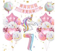 Unicorn 7th Birthday Party Decorations for Girls, 7 years old Birthday Party Balloon Set with Happy Birthday Banner, Large Rainbow Helium Balloons with Heart and Star Baby Shower Kids Party Supplies