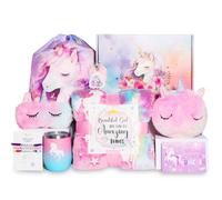 Unicorn Academy Unicorn Gifts for Girls Birthday Presents,8-Piece with Blanket,Drawstring Backpack,Crossbody Bag,Tumbler,Eye Mask,Bracelets,Keychain,Gift Card,Christmas Gifts for Girls Pamper Set