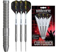 Unicorn | Adam Paxton | Contender | 90% Tungsten Parellel Barrels with Concentric Grip Rings | Steel Tip Darts Set | Pacman | Nickel Volute Points | 23 g