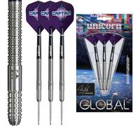 Unicorn | Aden Kirk | Global | 90% Tungsten Parellel Barrels with Concentric Grip Rings | Steel Tip Darts Set | Captain | Nickel Volute Points | 22 g