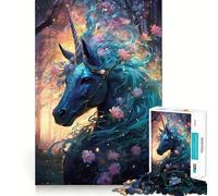 Unicorn And Magic Forest Jigsaw Puzzles 1000 Mental Focus Game No Gap Tight Fitting Design Interactive Brain Challenge for Home (50x75cm)