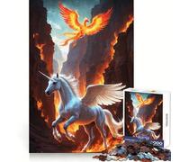 Unicorn And Phoenix Fiery Landscape 1000 Pieces Jigsaw Puzzles for Teenagers Reasoning Practice Calm Recreation Premium Edges Thoughtful Gift (50x75cm)