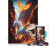 Unicorn And Phoenix Fiery Landscape Jigsaw for Adults1000 Pieces Brain Focus Game Precision Cut Smooth Edges Amusing Challenge for Waiting Time (50x75cm)