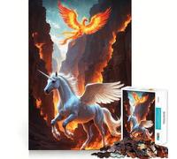 Unicorn And Phoenix Fiery Landscape Jigsaw Puzzle 1000 Pieces Cognitive Fun Play High Precision Die Cut Unique Gift for Stress Relief (38x52cm)