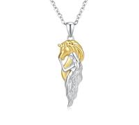 Unicorn Angel Wing Necklace for Women Two-Tone Copper Pendant Guardian Gift