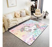 Unicorn Area Rug 150x200cm Kids Girls Cute Unicorn Decorative Carpet Set for Boys Girls Teens Magical Dreamy Horse Living Room Rugs Rainbow Star Indoor Floor Mat Room Decor Colorful Accent Rug