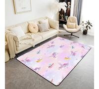 Unicorn Area Rugs,Rainbow Macarons Dessert Non Slip Carpet Colorful Star Bow Indoor Floor Mat Entrance Rug,Watercolor Starry Sky Home Living Room Bedroom Decor,5x6'6''