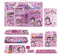 Unicorn Art and Stationery Set for Girls, 44-Piece School Supplies Kit with Colouring Pens, Crayons, Diary, Pencil Box, Ideal Birthday Gift for Kids Ages 4-12