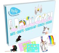 Unicorn Arts and Crafts Set | Paper Craft, Colouring, Drawing, Stickers, Stencils, Scratch Art and Puzzle Activity Kits for Kids|Gifts for Girls Age 5,6,7,8,9+ | Pipity