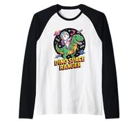 Unicorn Astronaut Riding T Rex Dinosaur in Space Dino Raglan Baseball Tee