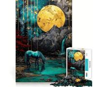 Unicorn at The Lake Under Moon 1000-piece Jigsaw Puzzles Brain Focus Game Expert Cutting Craftsmanship Fascinating Hobby for Idle Moments (50x75cm)