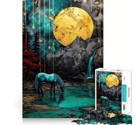 Unicorn at The Lake Under Moon Jigsaw Puzzle 1000 Piece Creative Skill Toy Clean Cut Sturdy Components Travel-friendly Brain Game Gift (38x52cm)