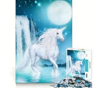 Unicorn at The Waterfall Jigsaw Puzzle 1000 Recall Fun Play Advanced Laser Cutting Tech Holiday Indoor Entertainment Toy (50x75cm)