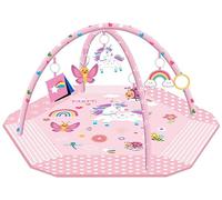 Unicorn Baby Play Mat with Moon Pillow | 4 Sensory Toys,1 Self-Discovery Mirror,1 Cognitive Coth Book,12 Balls | Activity Playmat Baby Gym Tummy Time Mat for 0-6 6-12 Months Newborn