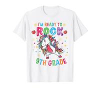 Unicorn Back to School Im Ready to Rock 9th Grade Vintage Value Graphic T-Shirt, Men, White, M