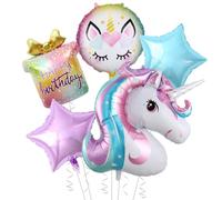 Unicorn Balloons, 5pcs Unicorn Party Decorations 3D Birthday Decorations for Girls Foil Balloons Set Blue Purple Star Balloon Wedding Baby Shower Party Supplies
