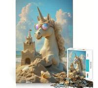 Unicorn Beach Day Jigsaw Puzzle 1000 Think Boost Game Tight Lock No Loose Pieces Interactive Brain Challenge for Home (50x75cm)