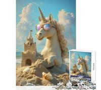 Unicorn Beach Day Jigsaw Puzzles 1000 Pieces for Adults Peaceful Calm Stress Relief Mindful Peaceful Leisure Game (50X75cm)
