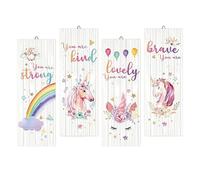 Unicorn Bedroom Decor - 4PCS Unicorn Rainbow Motivational Wall Hanging Sign, Girls Wall Art, Preppy Room Decor, Rainbow Bedroom Accessories, Pink Room Decor, Wall Decorations for Living Room