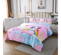 Unicorn Bedspread Set Double Size for Kids,Girls Colorful Stars Pattern Quilt Set Kawaii Unicorn Bedspread Coverlet Rainbow Gradient Bedspread 3 Piece Decorative Bedding Quilted with 2 Pillow Shams
