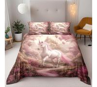 Unicorn Bettwäsche 3Teilig 155X200Cm,Pink Castle Kinder Bettbezug Set 3D Drucken Weich Mikrofaser Mit Reißverschluss 2 Kissenbezug 80X80 Cm Für Jungen Mädchen