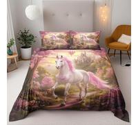 Unicorn Bettwäsche 3Teilig 220X240Cm,Castle Kinder Bettbezug Set 3D Drucken Weich Mikrofaser Mit Reißverschluss 2 Kissenbezug 80X80 Cm Für Jungen Mädchen