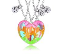 Unicorn Bff Necklace for 3 Girls, Friendship Heart Gradient Pendant Necklaces Silver, Best Friends Matching Necklaces, Friendship Birthday Valentine Jewelry Gift for Friends Girls Mother Sisters