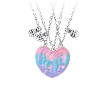 Unicorn Bff Necklace for 3 Girls, Friendship Heart Pendant Necklaces Silver, Best Friends Matching Necklaces, Friendship Birthday Graduation Valentine Jewelry Gift for Friends Girls Mother Sisters