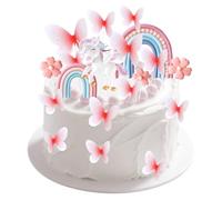 Unicorn Birthday Cake Decorations,18 PCS Unicorn Edible Cake Topper Figures, Rainbow Cake Toppers,Butterfly Flowers Edible Cupcake Decorations Happy Birthday Enicorn Party for Boys Girls Kids