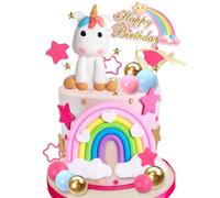 Unicorn Birthday Cake Decorations, 29PCS Rainbow Party Supplies with Foam Balls, Stars and Cake Picks for Kids Celebration, Baby Shower Ready