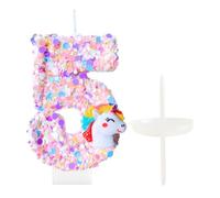 Unicorn Birthday Candle 5th Unicorn Cake Topper Decor Five Year Candles 3D Pink Glitter Number 5 for Cupcake Topper Decorations Birthday Party Kids Adults Numeral Anniversary Celebrations Supplies