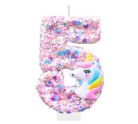 Unicorn Birthday Candle 5th Unicorn Cake Topper Decor Five Year Candles 3D Pink Glitter Number 5 for Cupcake Topper Decorations Birthday Party Kids Adults Numeral Anniversary Celebrations Supplies