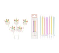 Unicorn Birthday Candles & Pastel Birthday Candles 16pk Bundle