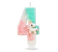 Unicorn Birthday Candles, Pastel Pink & Mint Green Number 4 Candle Cute 4th Number Candle 4th Cake Topper for Girls Unicorn Themed Birthday Decorations Party Supplies