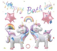Unicorn Birthday Decorations, 9-Piece Rainbow Unicorn Party Decor Set with Banner, Balloons, and Ribbon, Quick Setup for Girls Birthday Party Supplies, Magical Unicorns Themed Event Decor