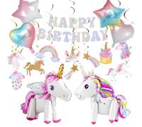Unicorn Birthday Decorations Kit with 3D Self Standing Unicorn, Star Heart Balloons, Hanging Swirls for Princess Theme Girls Kids Magical Party Supplies